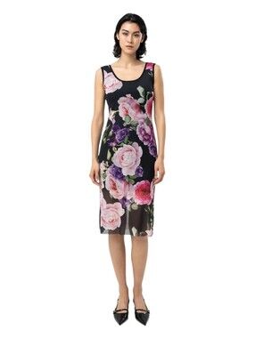 Nadya Toto Womens Sheer Black Romantic Floral Print Mesh Amore Dress Medium